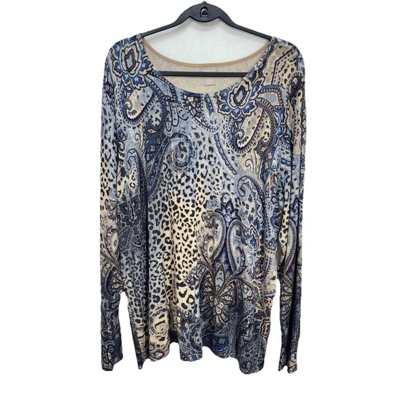 Chico's Tops - Chicos Tunic Top Size 4/2XL Blue Animal Print Paisley Button Accent Long Sleeve
